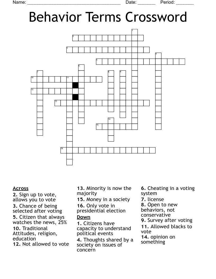 Behavior Terms Crossword WordMint