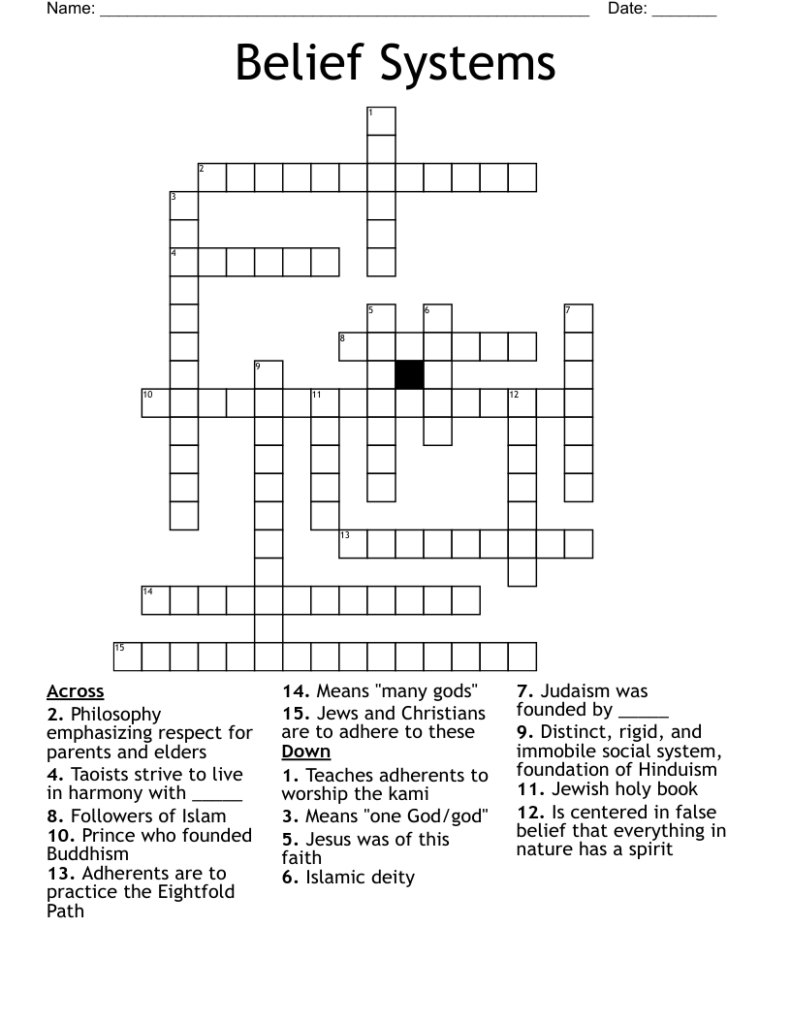 Belief Systems Crossword WordMint