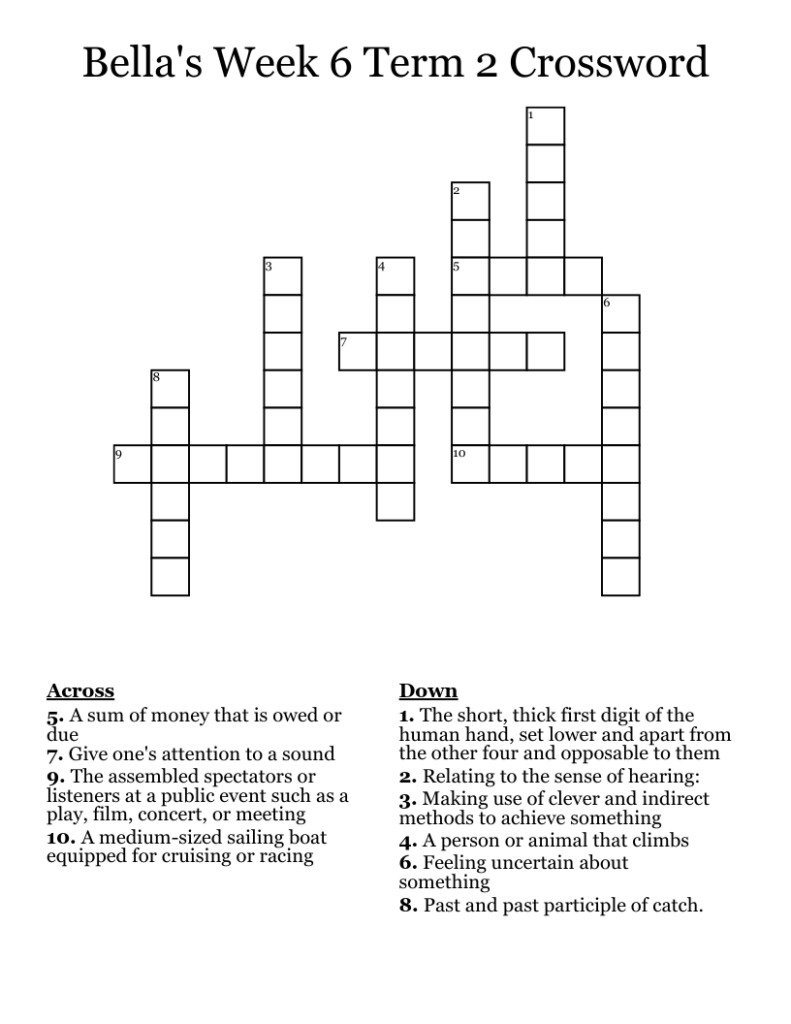 Bella s Week 6 Term 2 Crossword WordMint