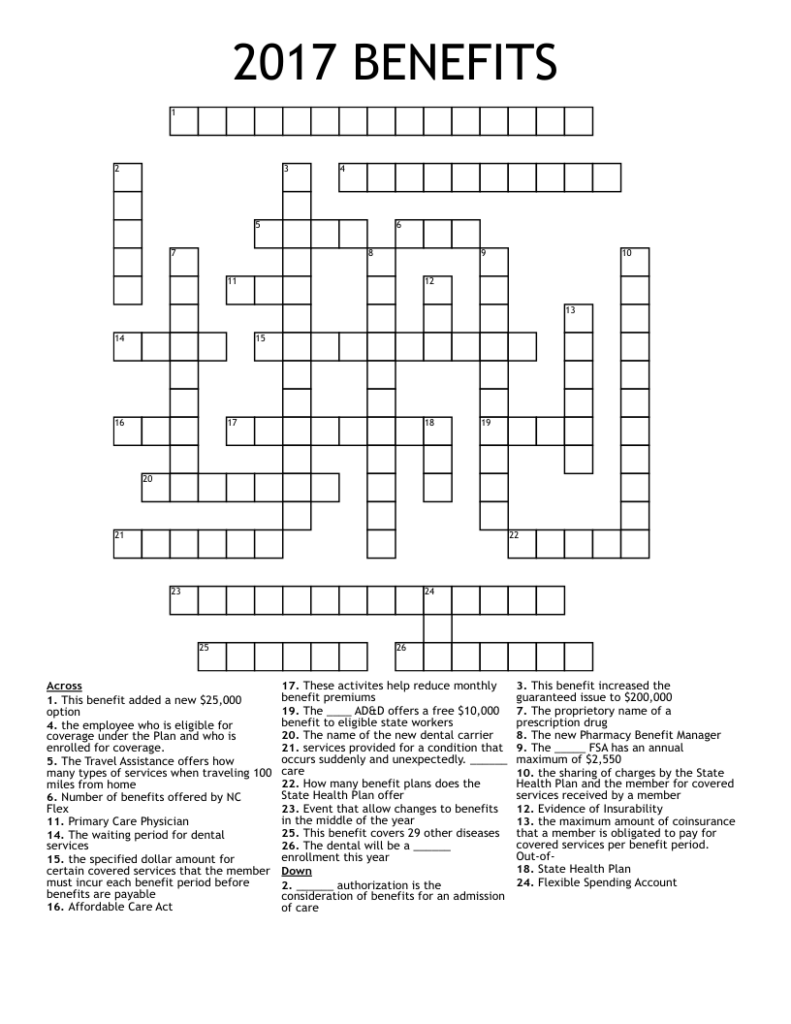 Benefits 101 Crossword WordMint