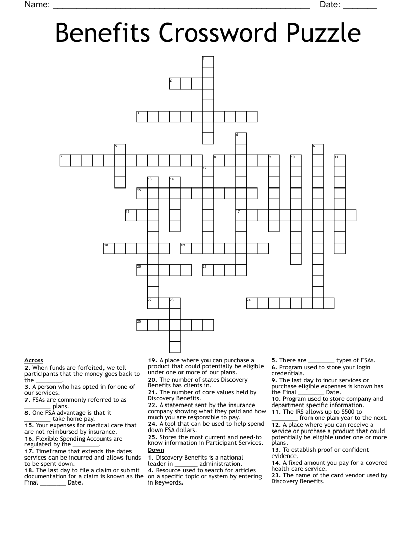 Benefits Crossword Puzzle WordMint