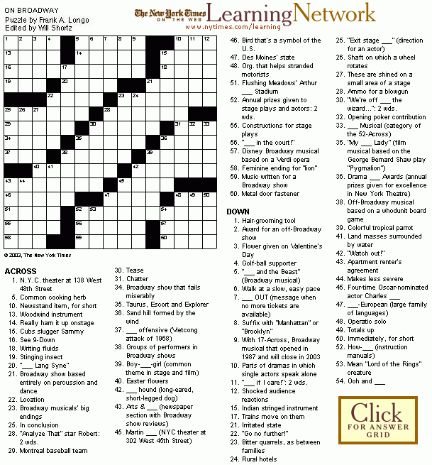 Best Musical Before Phantom Crossword