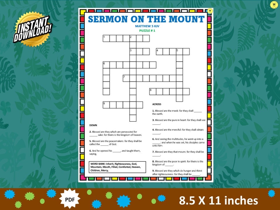 Bible Crossword Puzzle Sermon On The Mount Crossword Puzzle Church And 