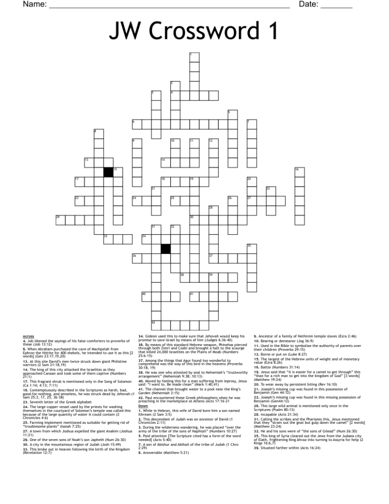 Bible Stories Crossword Puzzle Genesis Exodus JW Printables For Kids 