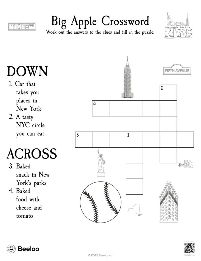 Big Apple Crossword Beeloo Printable Crafts And Activities For Kids