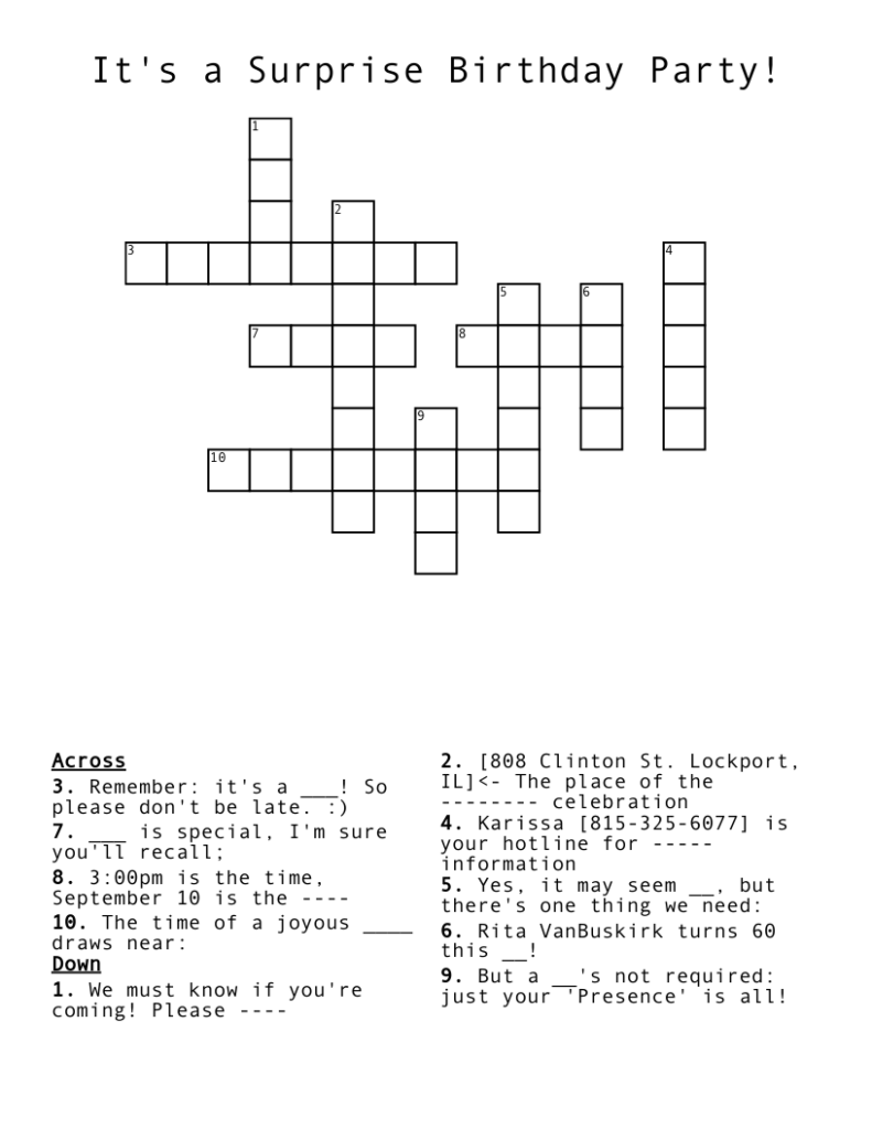 Birthday Party Crossword Clue