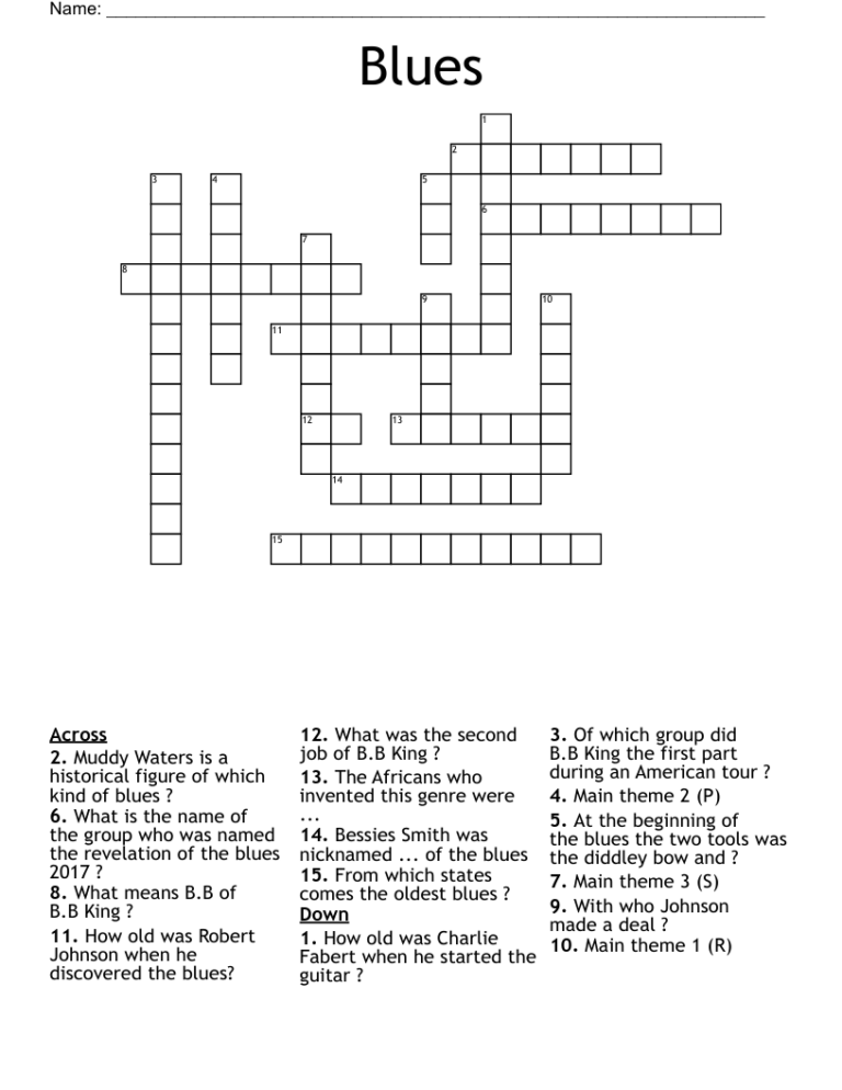 Blues Crossword WordMint