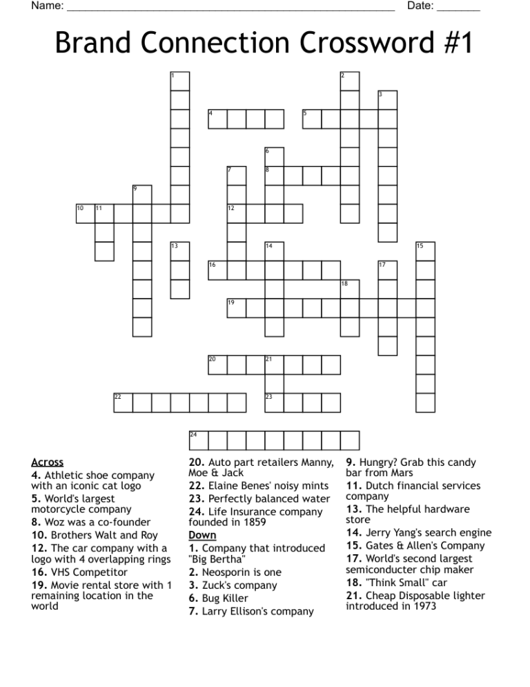 Brand Connection Crossword 1 WordMint