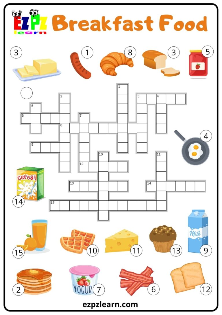 Breakfast Food Crossword Ezpzlearn