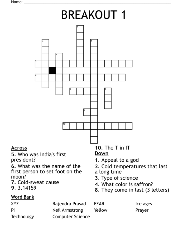 BREAKOUT 1 Crossword WordMint