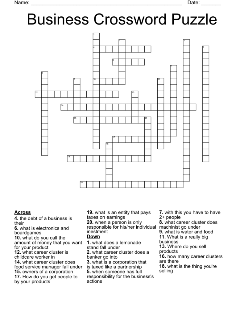 Business Crossword Puzzle WordMint