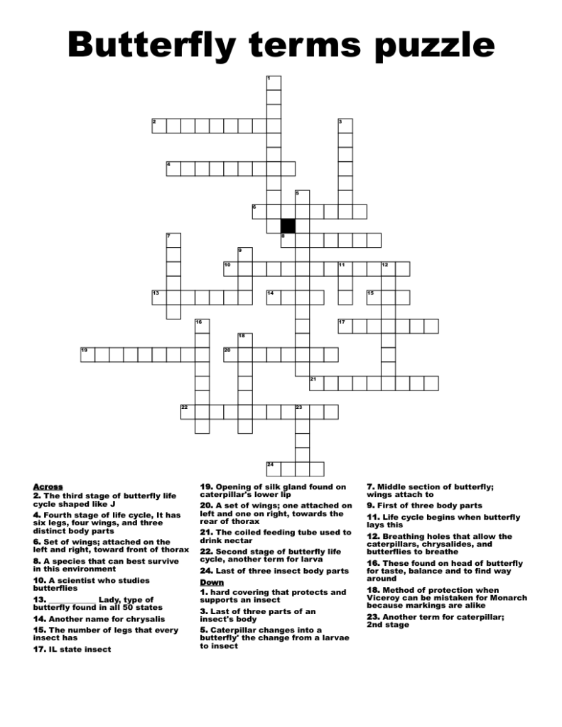 Butterfly Crossword Puzzle Printable