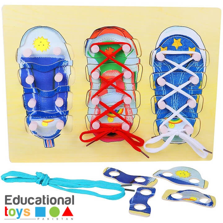 Buy Shoe Lacing Wooden Puzzle Online Educational Toys Pakistan