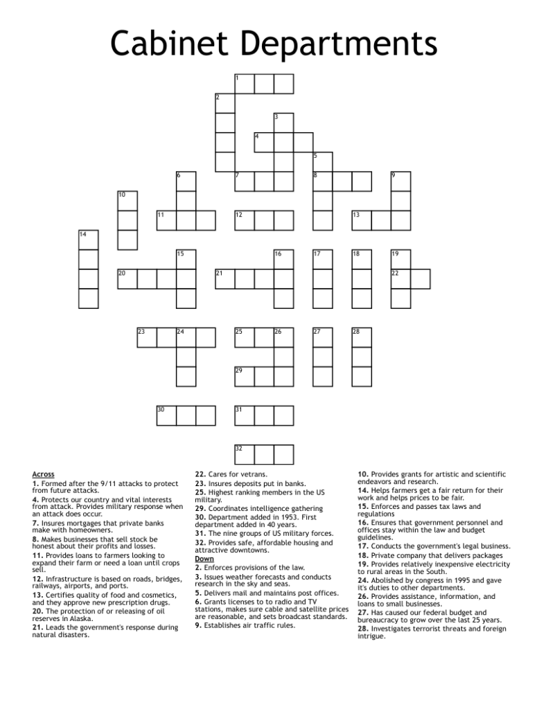 Cabinet Department Crossword Puzzle Clues Www resnooze