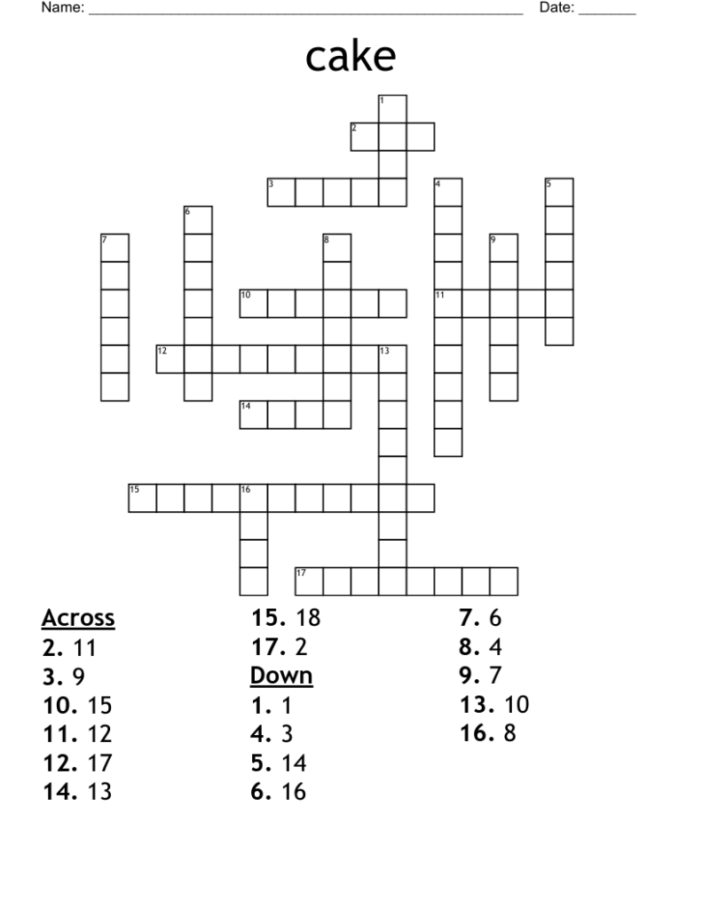 Cake Crossword WordMint