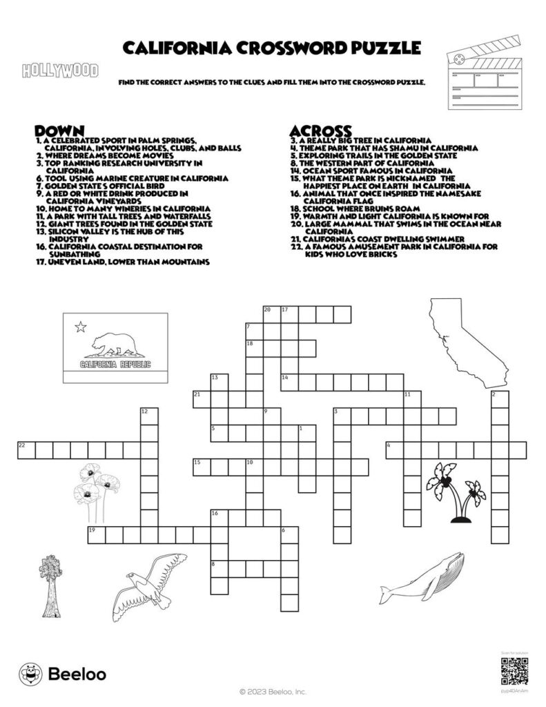 California Crossword Puzzle Beeloo Printable Crafts And Activities 