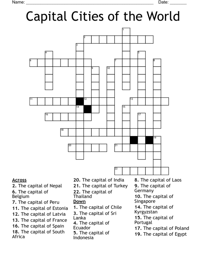 Capital Cities Of The World Crossword WordMint