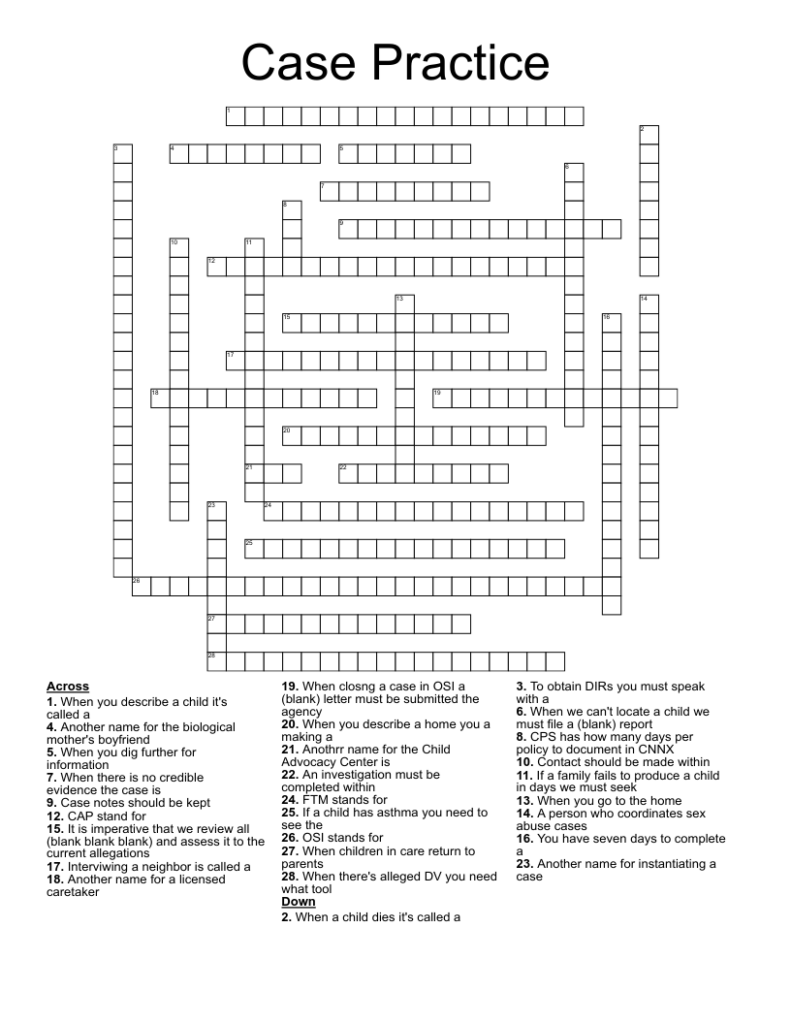 Case Practice Crossword WordMint