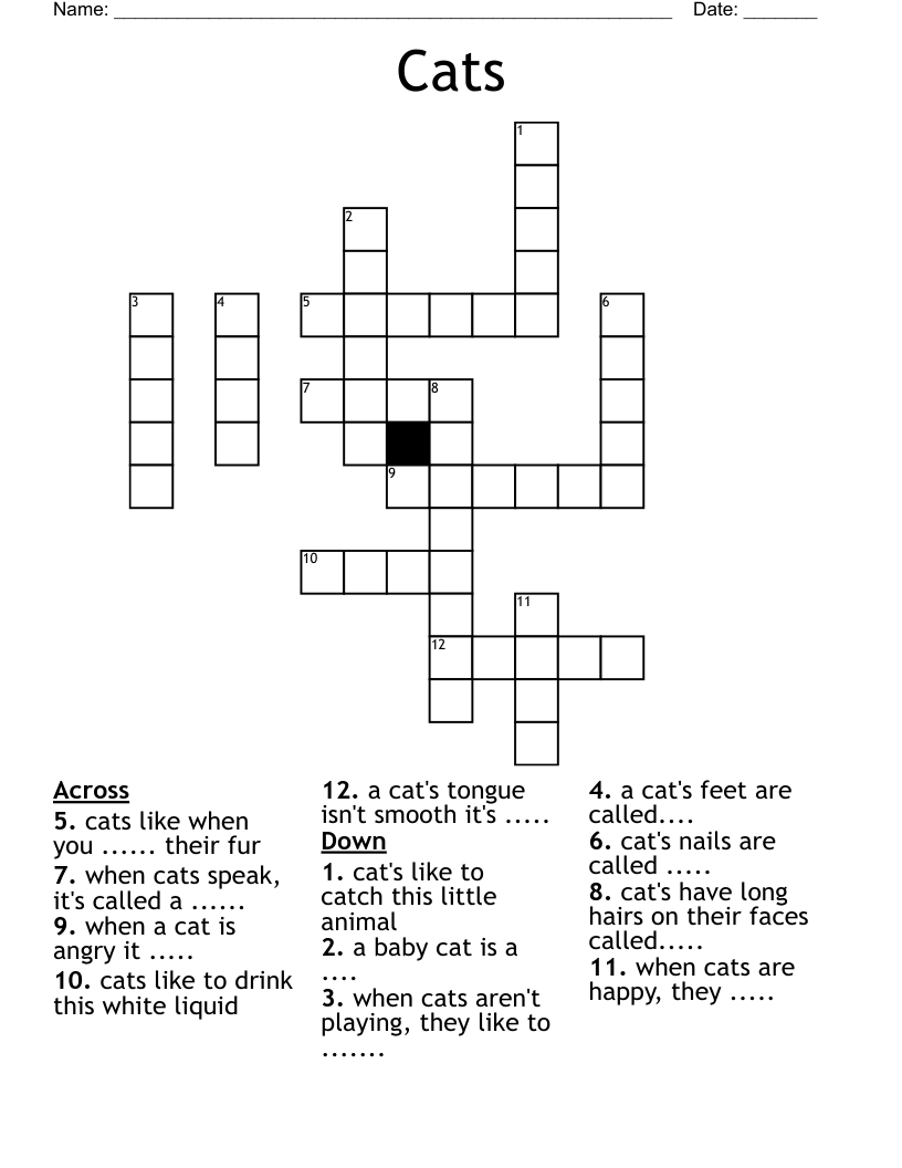 Cat Crossword Puzzle Printable