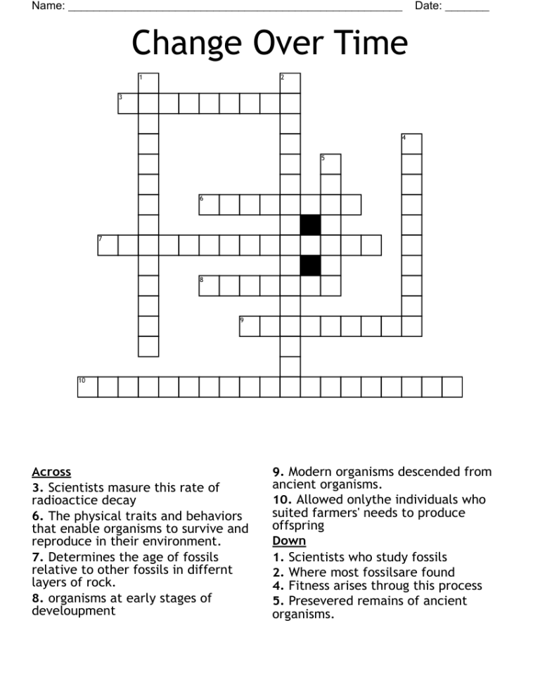 Change Over Time Crossword WordMint