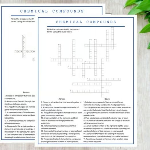 Chemical Compounds Crossword Puzzle Word Bank Plan Science Lab 