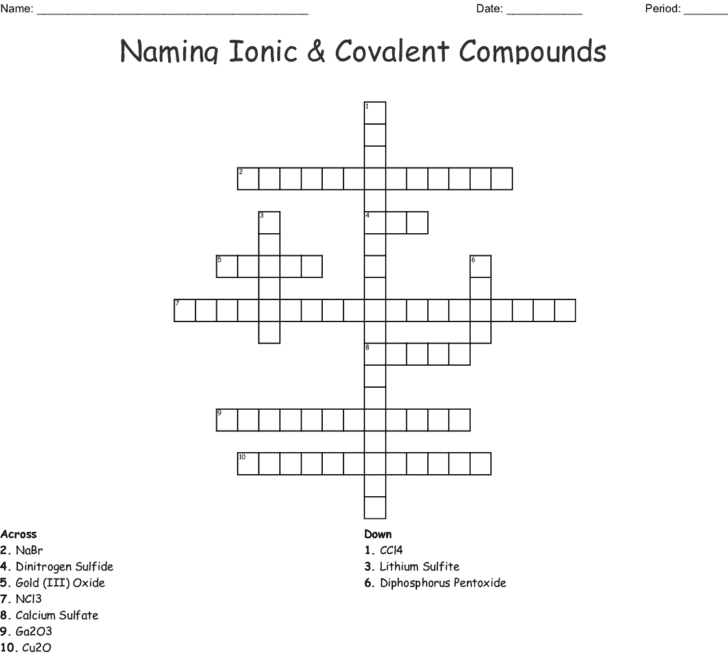 Chemical Compounds Crossword Puzzle Word Db excel