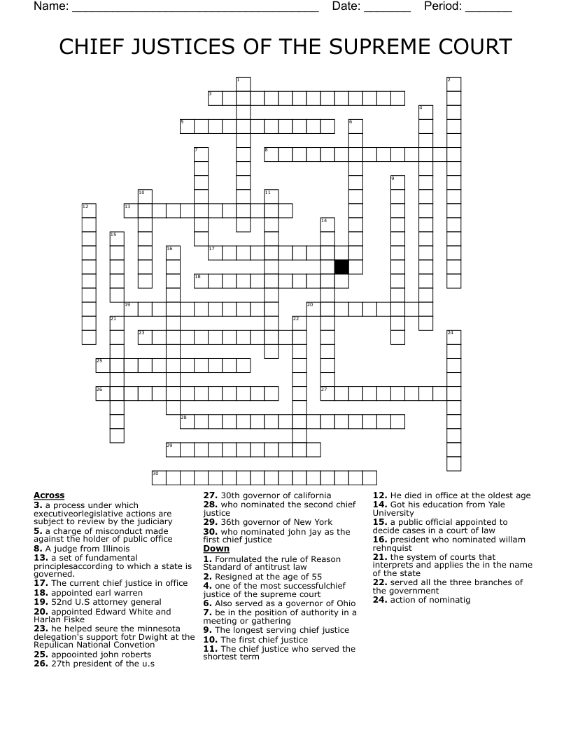 CHIEF JUSTICES OF THE SUPREME COURT Crossword WordMint