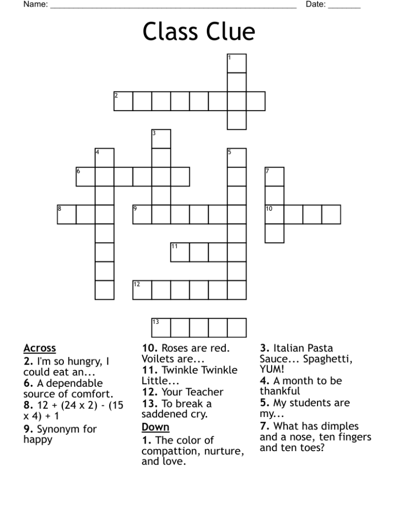 Class Clue Crossword WordMint