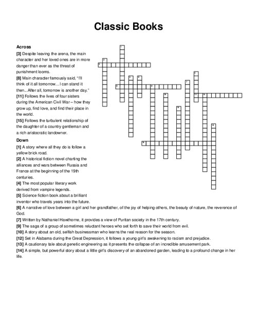 Classic Books Crossword Puzzle