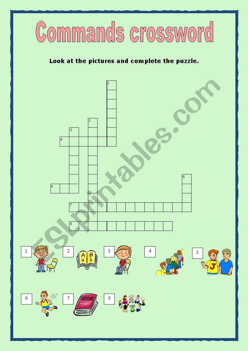 Classroom Commands Crossword ESL Worksheet By Ve garcez