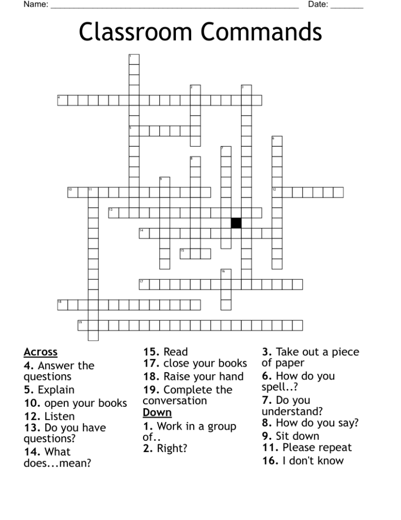 Classroom Commands Crossword WordMint