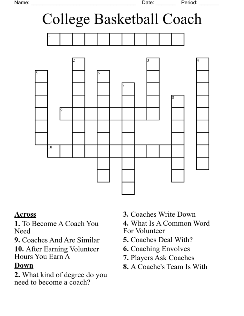 College Basketball Coach Crossword WordMint