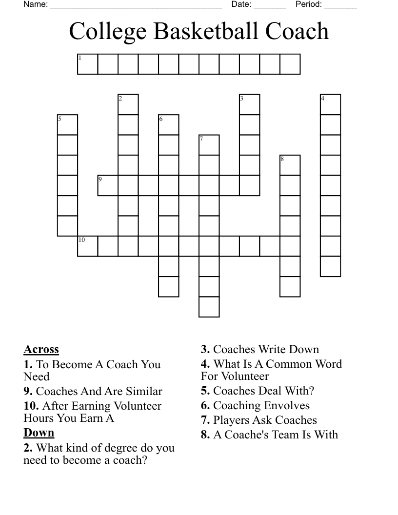 College Basketball Coach Crossword WordMint