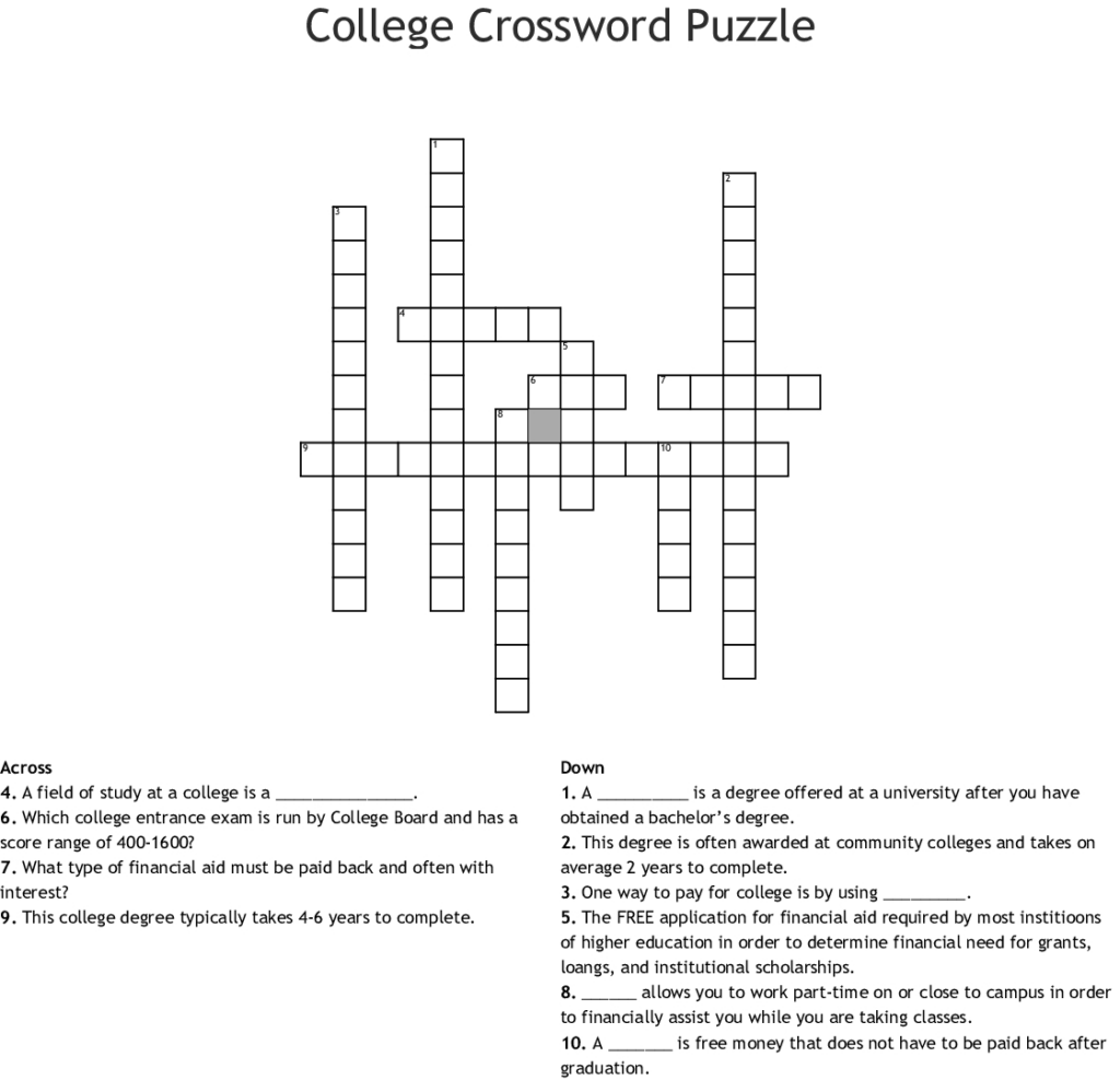 College Crossword Puzzle Printable Printable Crossword Puzzles