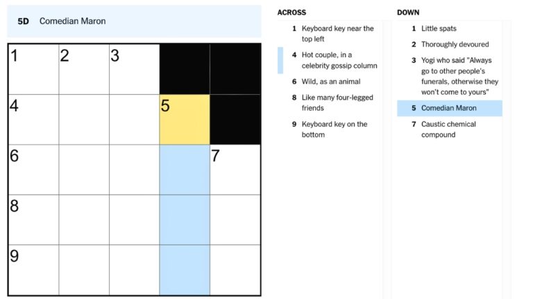  Comedian Maron NYT Mini Crossword July 31 Answer And Hints