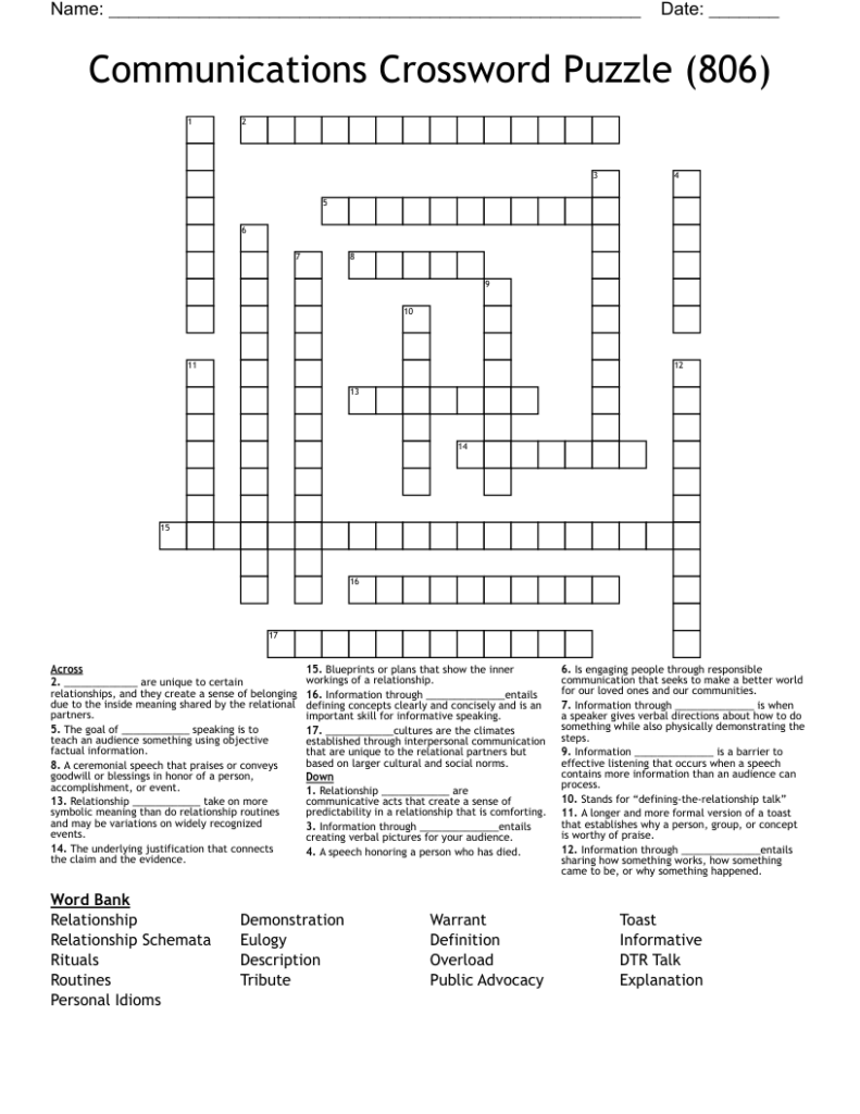 Communications Crossword Puzzle 806 WordMint