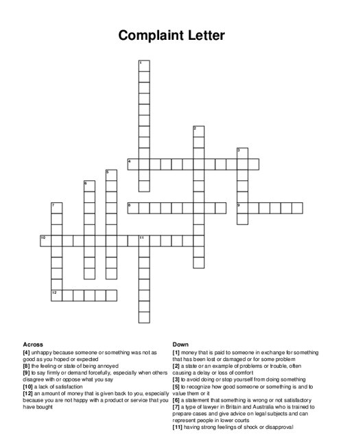 Complaint Letter Crossword Puzzle