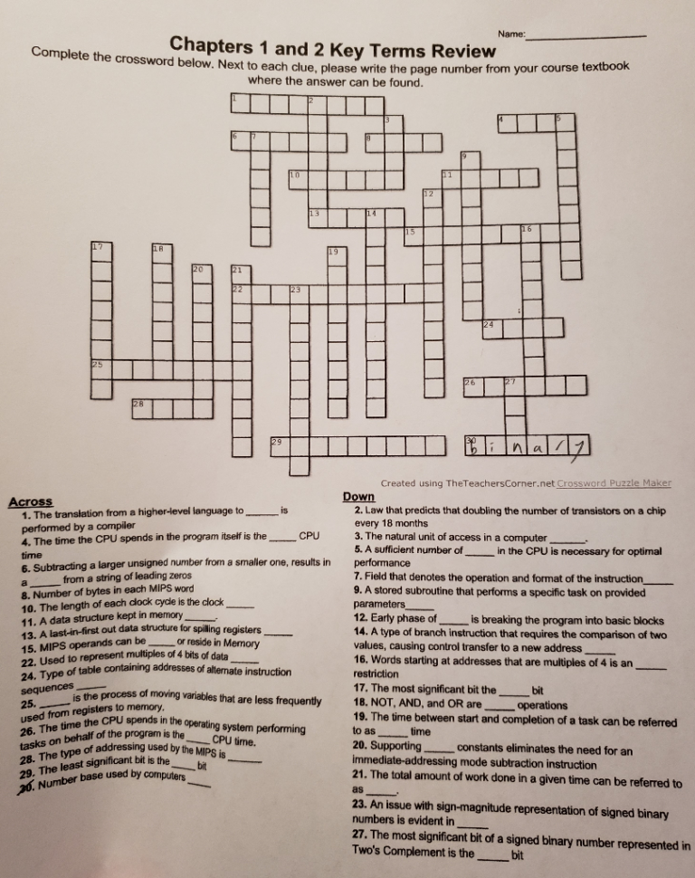 Computer Application Crossword Clue Computer Crosswords Worksheets 