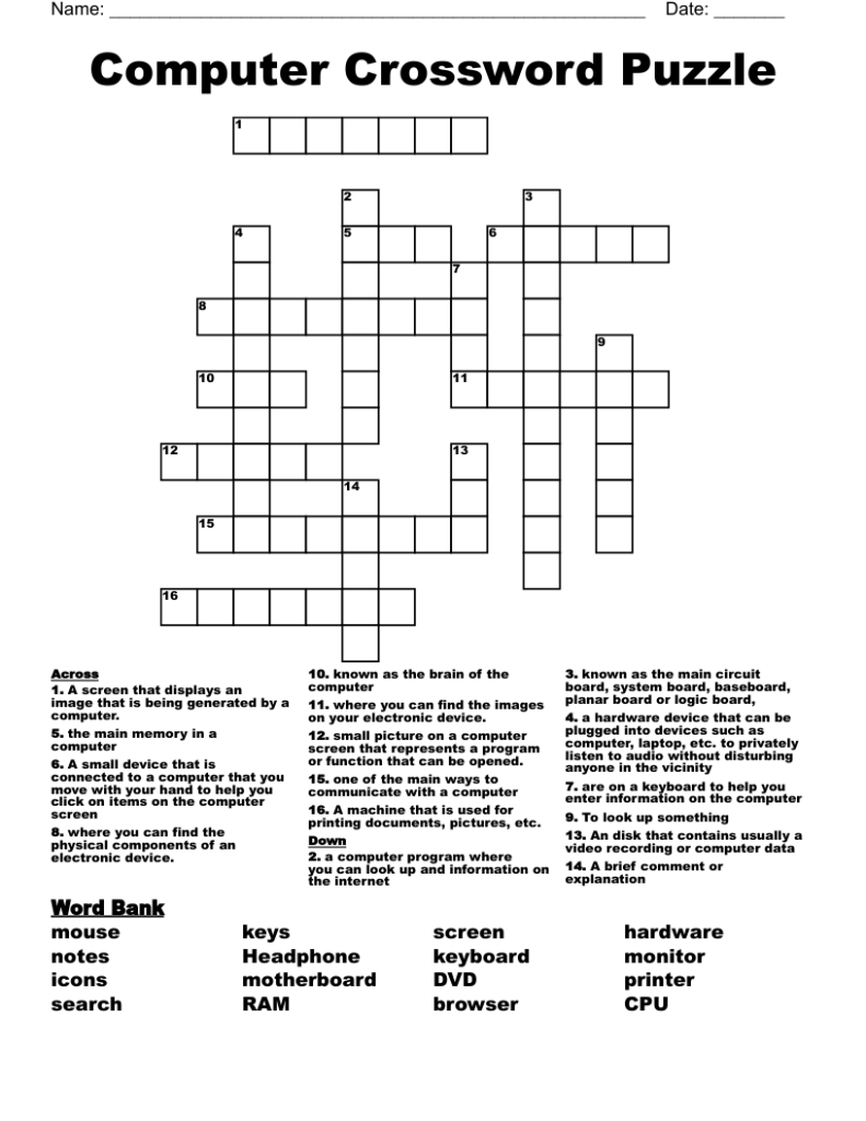 Computer Crossword Puzzle WordMint