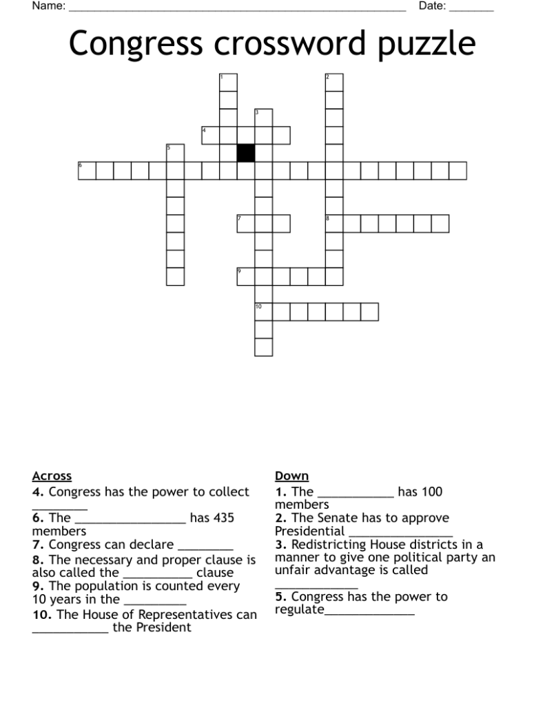 Congress Crossword Puzzle WordMint