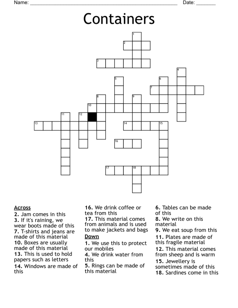 Containers Crossword WordMint