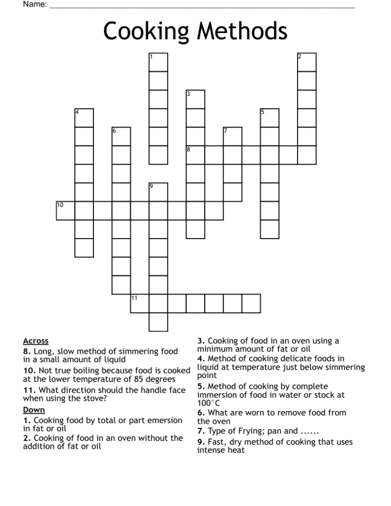 Cooking Methods Crossword WordMint