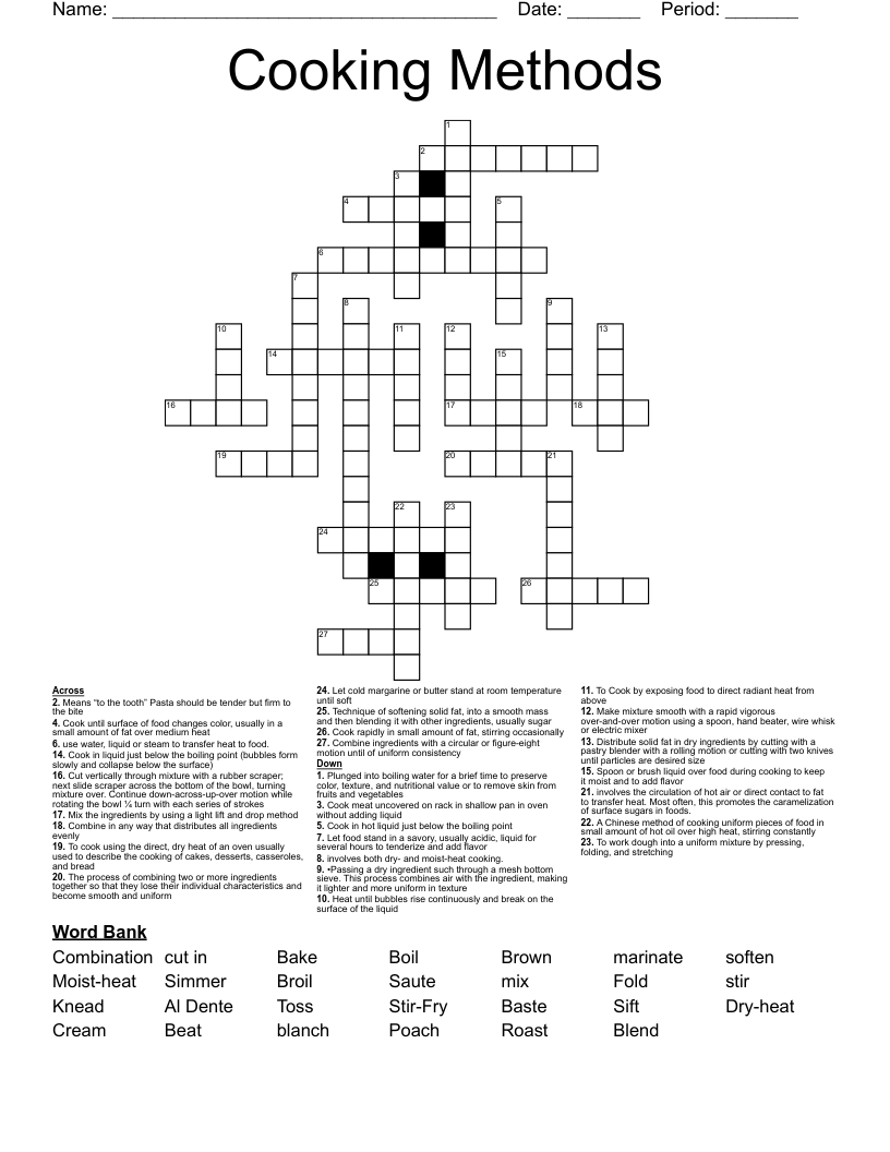 Cooking Methods Crossword WordMint