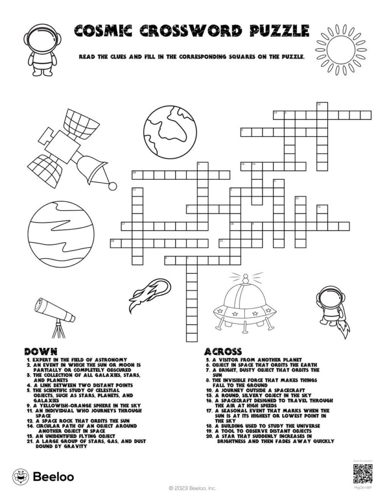 Cosmic Crossword Puzzle Beeloo Printable Crafts And Activities For Kids