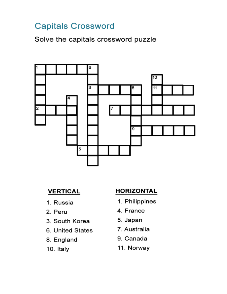 Countries Crossword Puzzle Printable Printable Word Searches