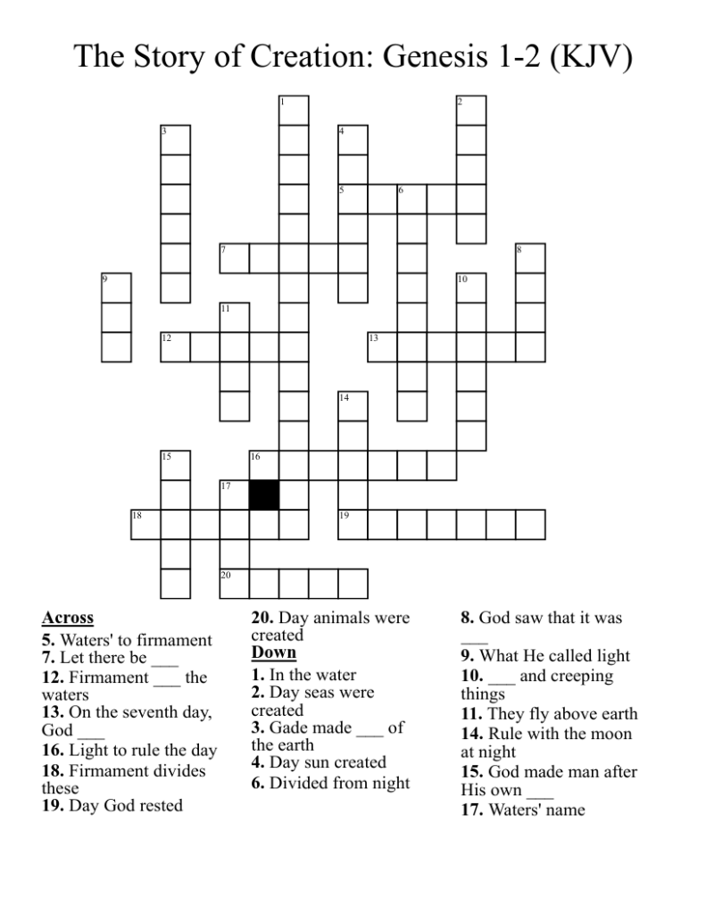 Creation Crossword Genesis 1 And 2 WordMint