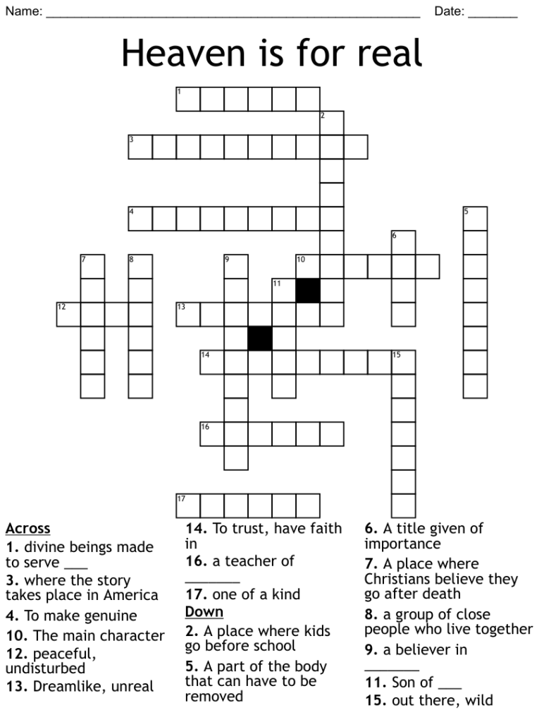 Crossword Heaven Word Search Clues Answers Word Search Printable