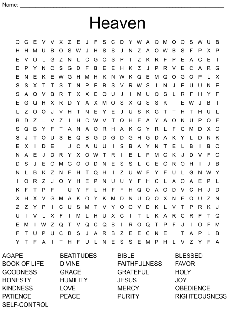 Crossword Heaven Word Search Clues Answers Word Search Printable