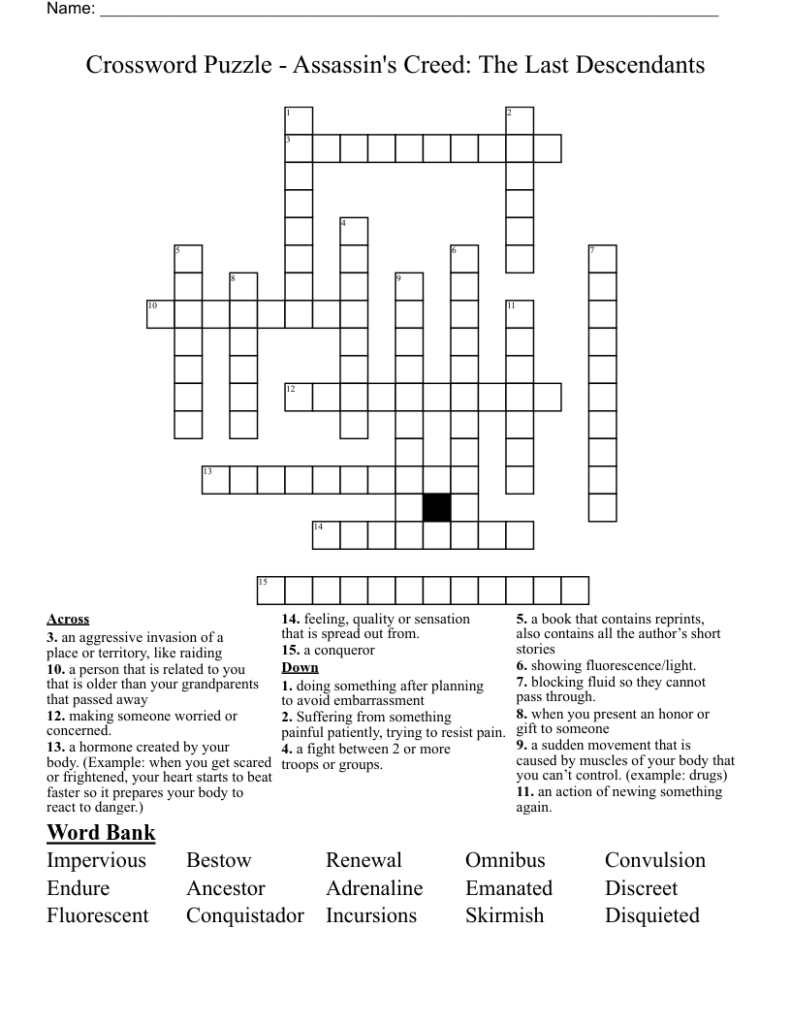 Crossword Puzzle Assassin s Creed The Last Descendants WordMint