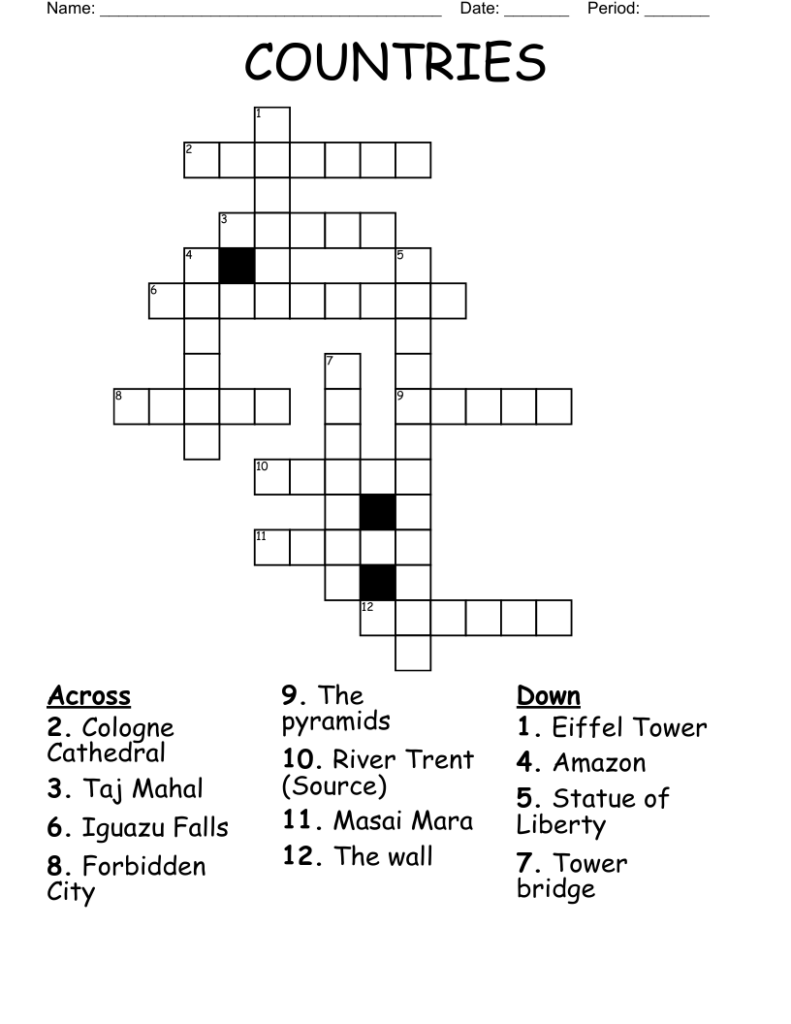 Crossword Puzzle Countries Printable